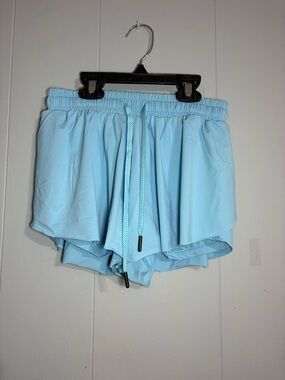 Women’s Light Blue Layered Athletic Shorts with Drawstring Waist